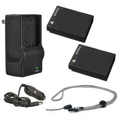 Panasonic Lumix DMC-TZ10 High Capacity 'Intelligent' Batteries (2 Units) + AC/DC Travel Charger + Krusell Multidapt Neck Strap (Black Finish)