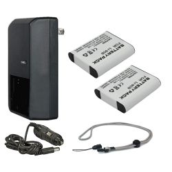 Olympus STYLUS XZ-2 iHS High Capacity Batteries (2 Units) + AC/DC Travel Charger + Krusell Multidapt Neck Strap (Black Finish)