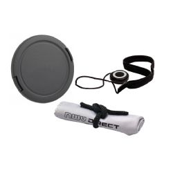 Lens Cap Side Pinch (46mm) + Lens Cap Holder + Nw Direct Microfiber Cleaning Cloth For Sony HDR-PJ650V