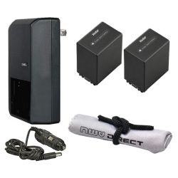 Sony FDR-AX33 High Capacity Intelligent Batteries (2 Units) + AC/DC Travel Charger + Nwv Direct Microfiber Cleaning Cloth.